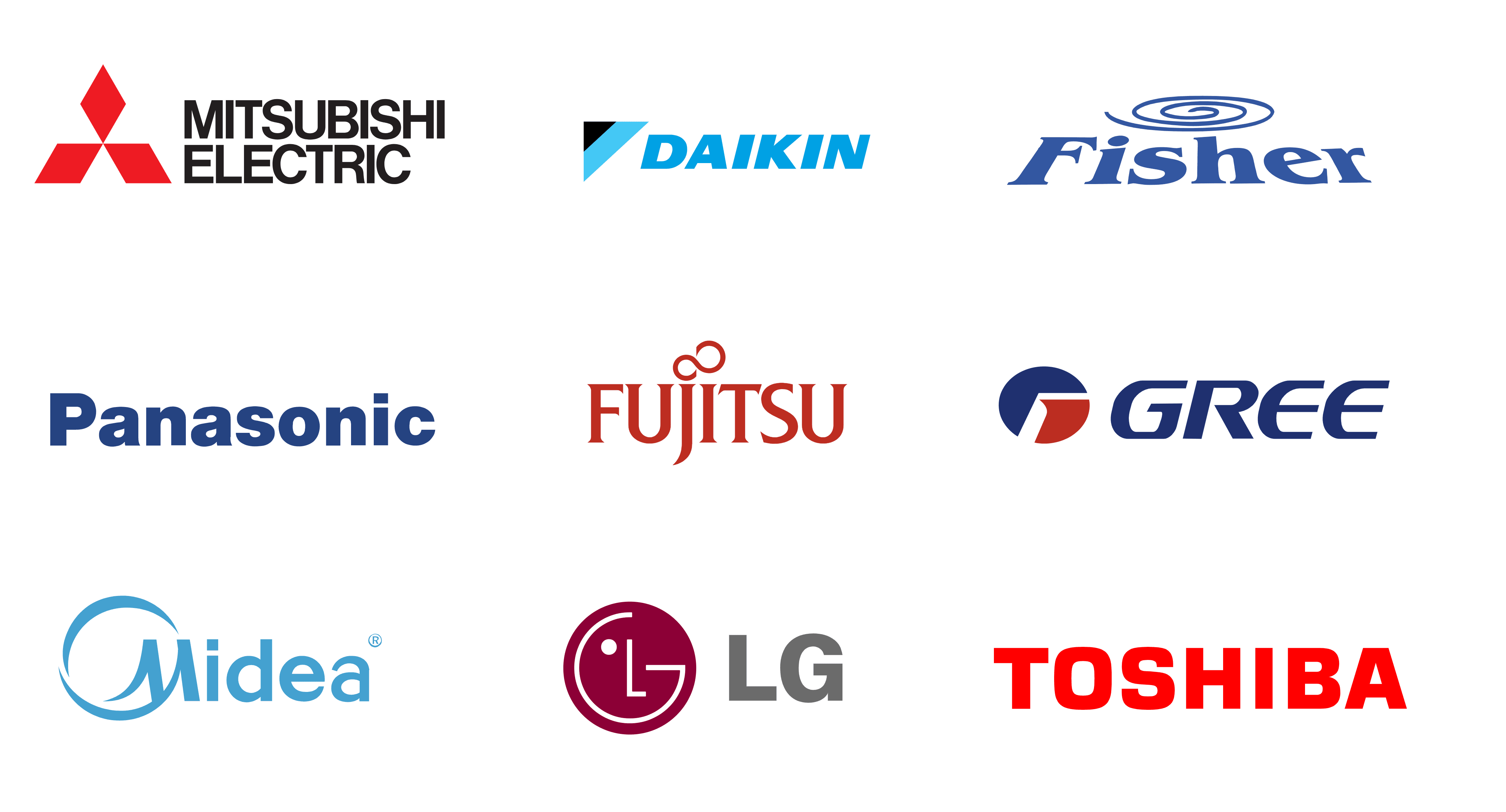 Midea, Fisher, Gree, Toshiba, Fujitsu, Panasonic, Lg, Daikin